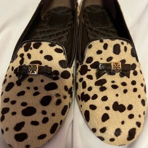 Tory Burch Brown and Black Flats with Animal Print